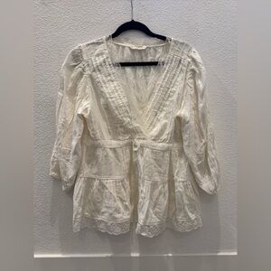 Lucky Brand white, long-sleeve, lace-trimmed top